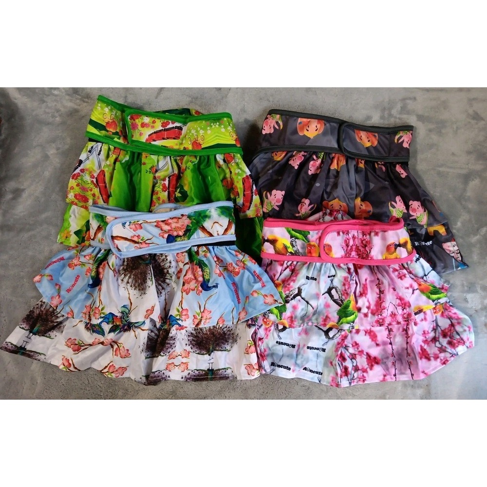 4 Washable Female Dog Diapers Skirt XL Adjustable Waist Flowers Animals Birds